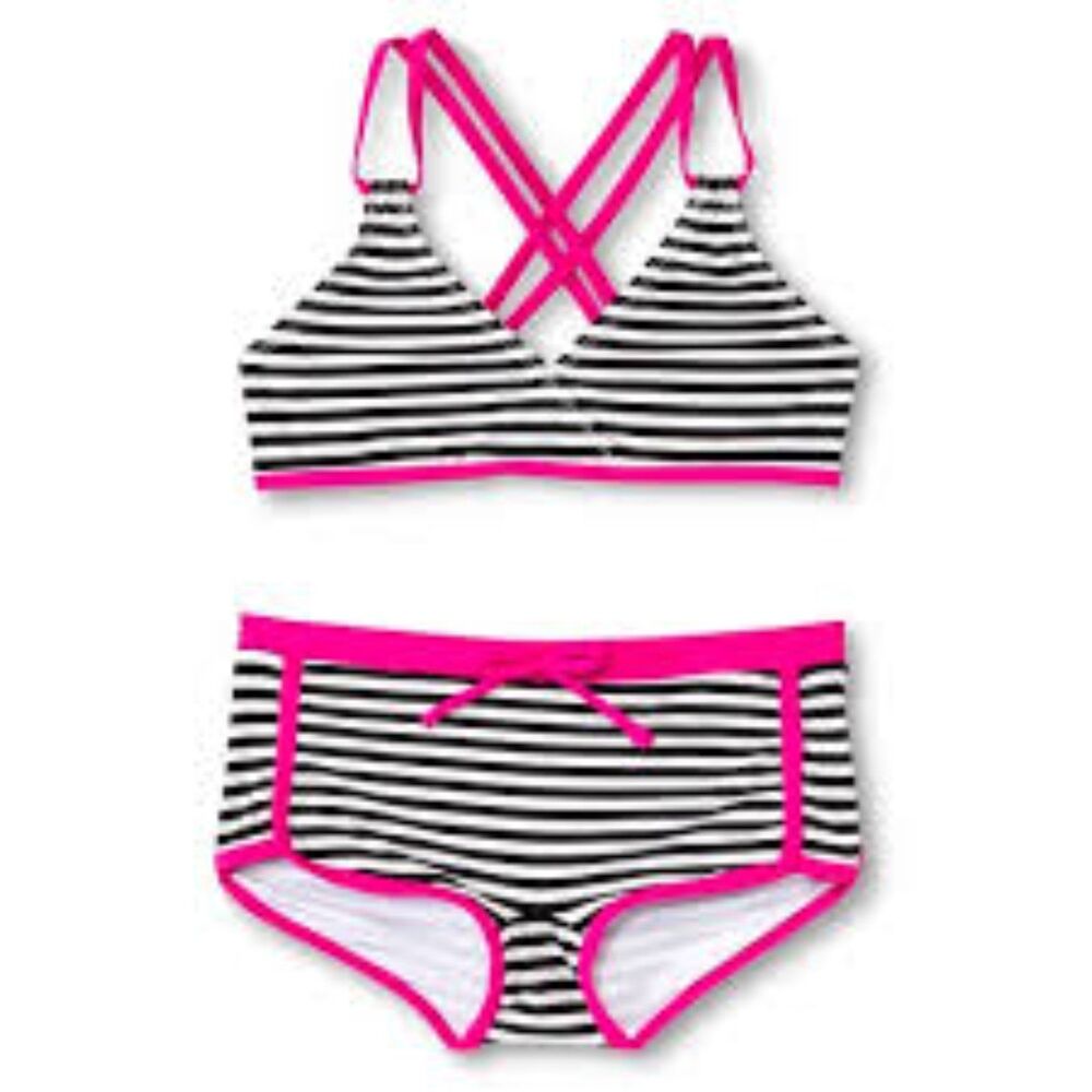 Xhilaration Girls Striped Boyshorts Swimsuit Bikini XL 14/16